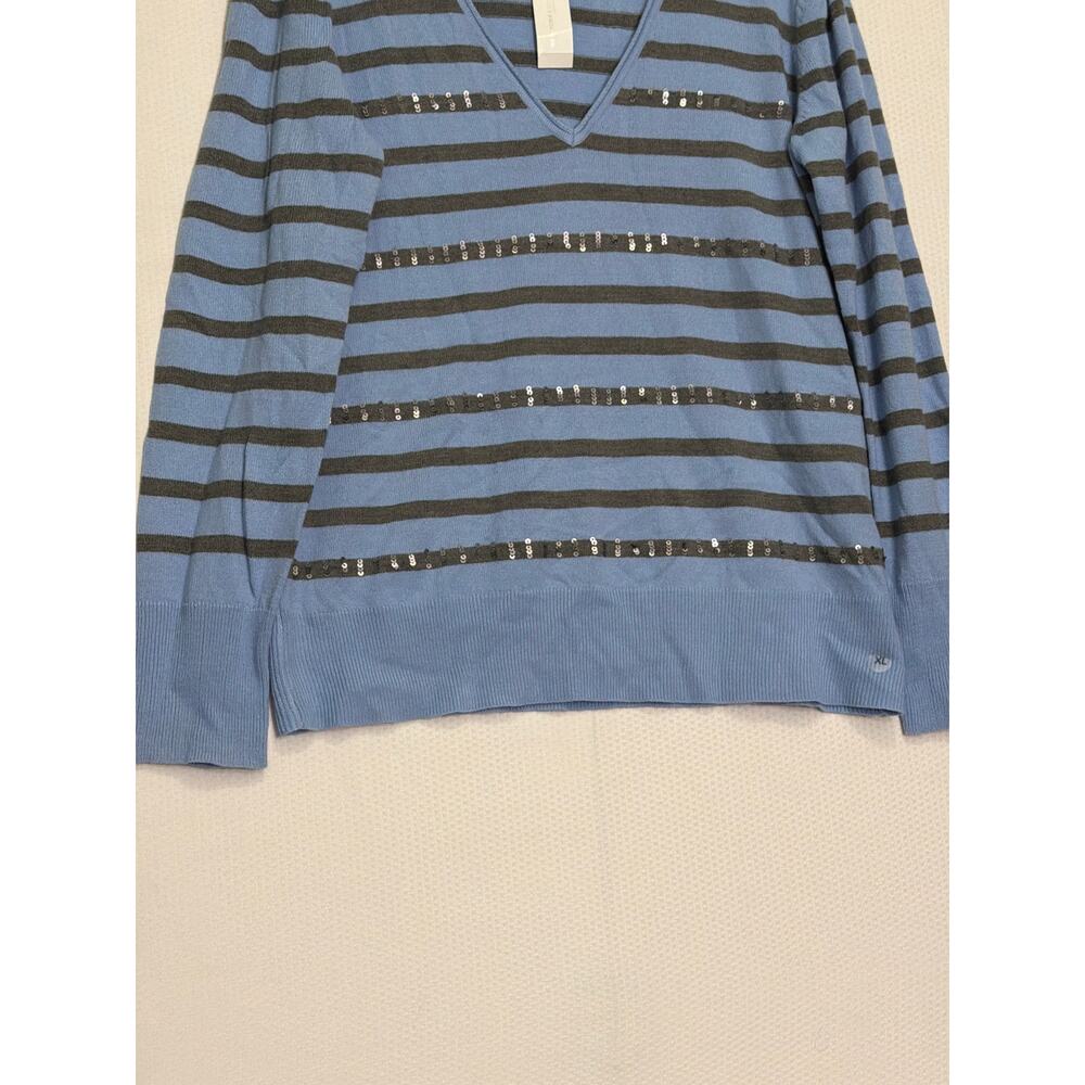 New York & Company XL Blue Gray Striped V Neck Sweater Sequin‎ Detail NWT - Picture 3 of 10